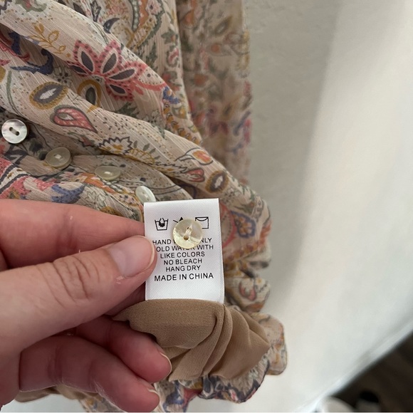 VICI Paisley Floral Button Front Cropped Balloon Sleeve Blouse L Bohemian Boho - Picture 9 of 10